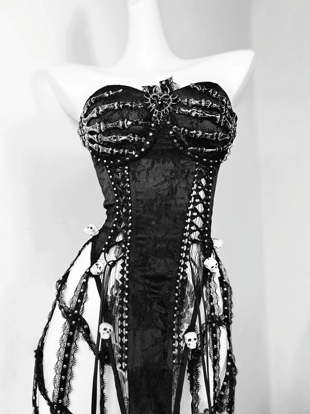 Celebrity-Inspired Tdh Original Heavy-Duty Handmade Pure Black Gothic Lace-Up Corset Birdcage Affordable Bustier Top