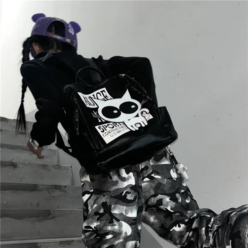 Nikko Yu original niche backpack kitten Y2K large capacity letter school bag for class commuting out of town large backpack