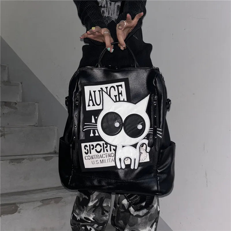 Nikko Yu original niche backpack kitten Y2K large capacity letter school bag for class commuting out of town large backpack
