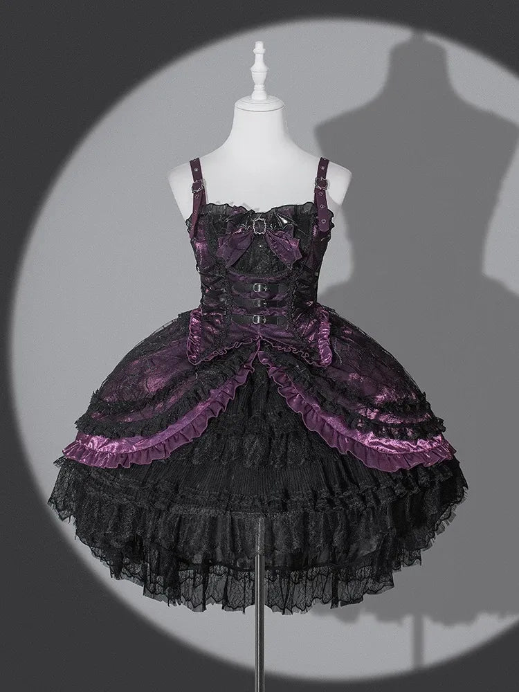 Original Purple Spider Magic Gothic Dark Fishtail Dress + Long-Sleeve Inner Top