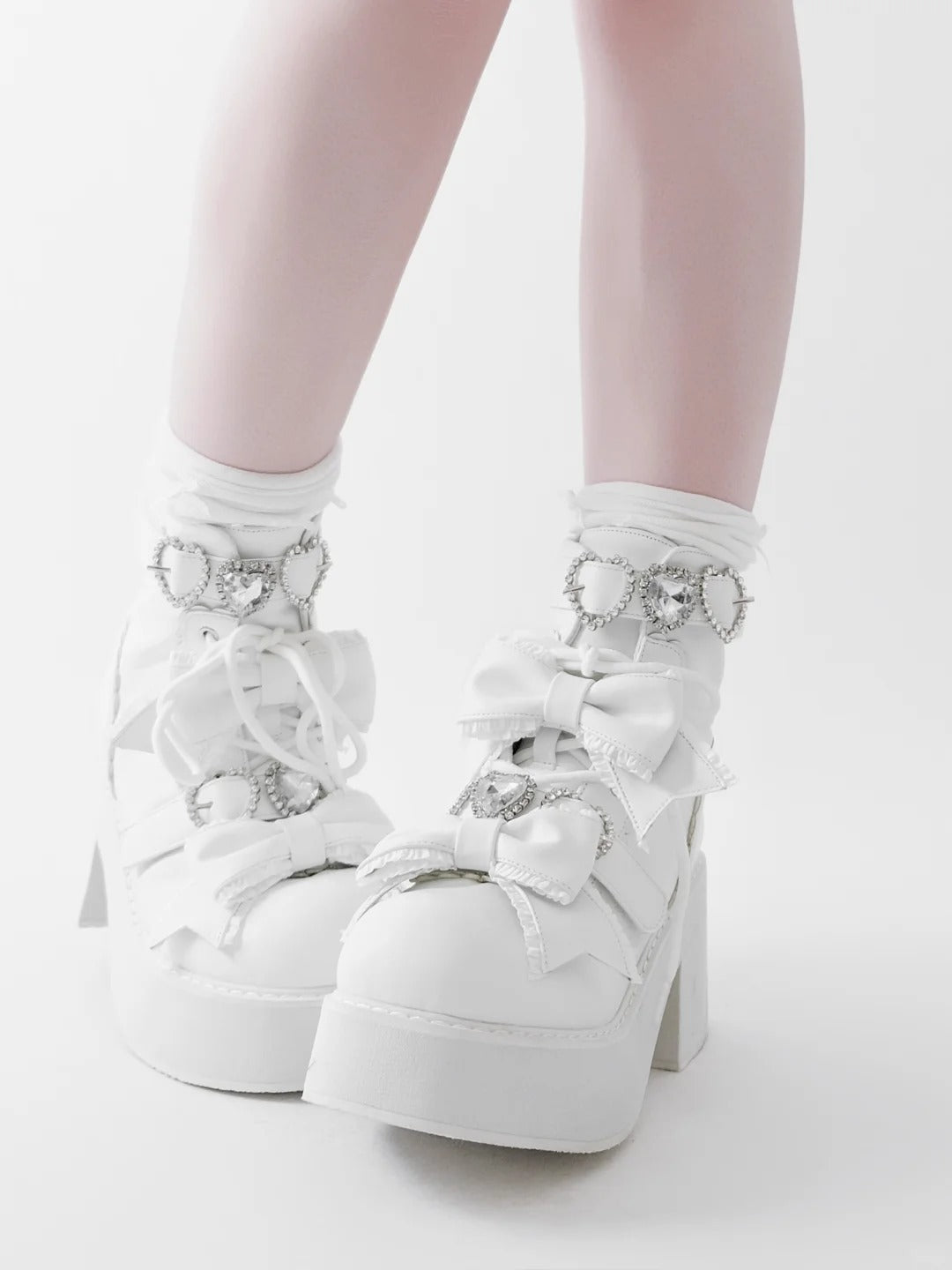 Passionate Love Song Lace Bow Patent Leather Lolita Platform Boots - LolitaEra