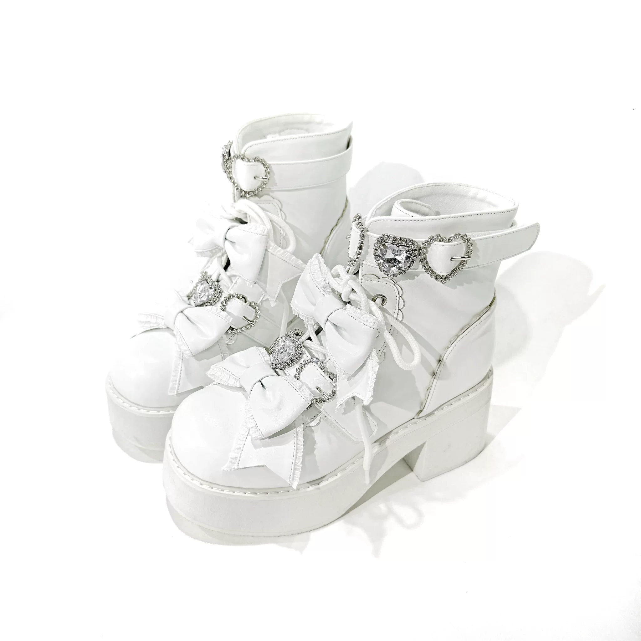 Passionate Love Song Lace Bow Patent Leather Lolita Platform Boots - LolitaEra