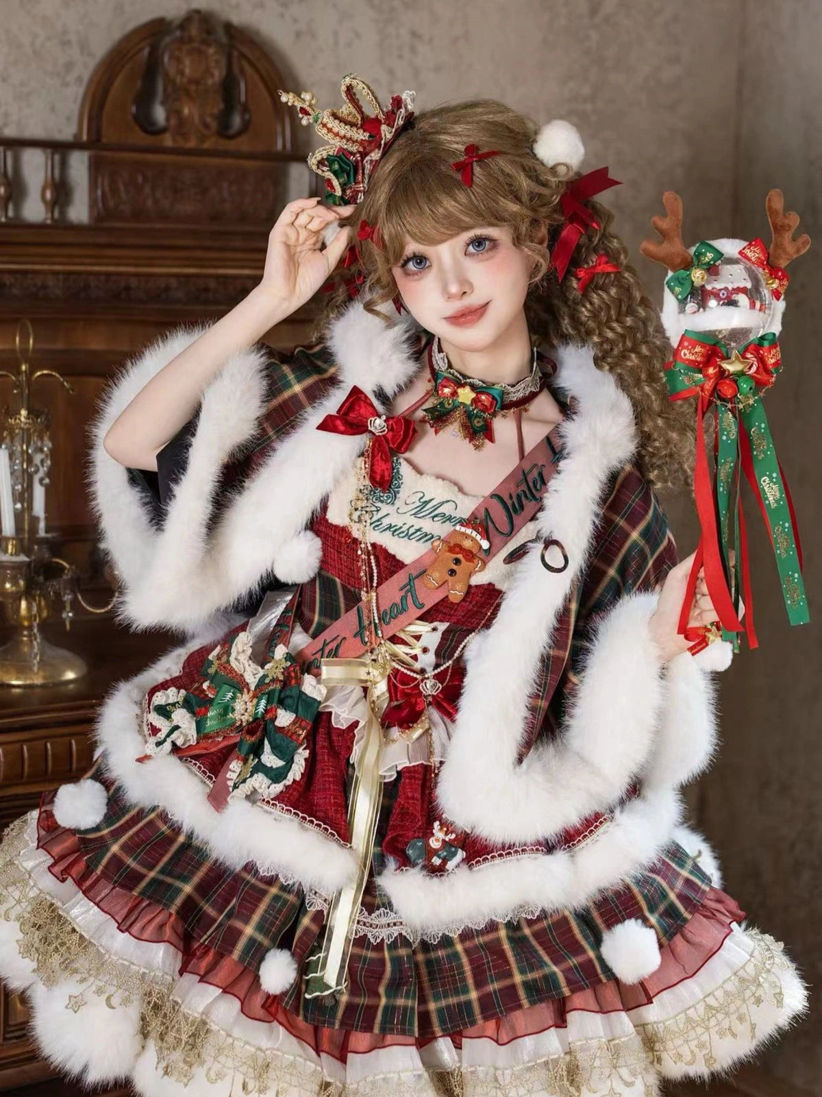 Passionate Snow Night Christmas Style Lolita Dress & Cape Set - LolitaEra