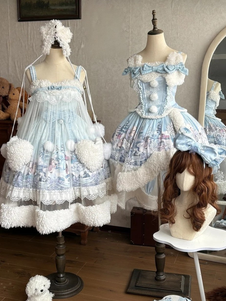 Penguin Snowball Cute Sweet Lolita Blue JSK Dress - LolitaEra