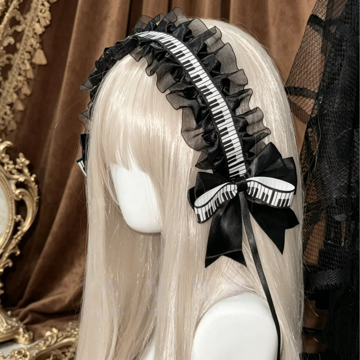 Piano Key Lace Bunny Ear Lolita Headband Mini Hat Hair Accessory Set - LolitaEra