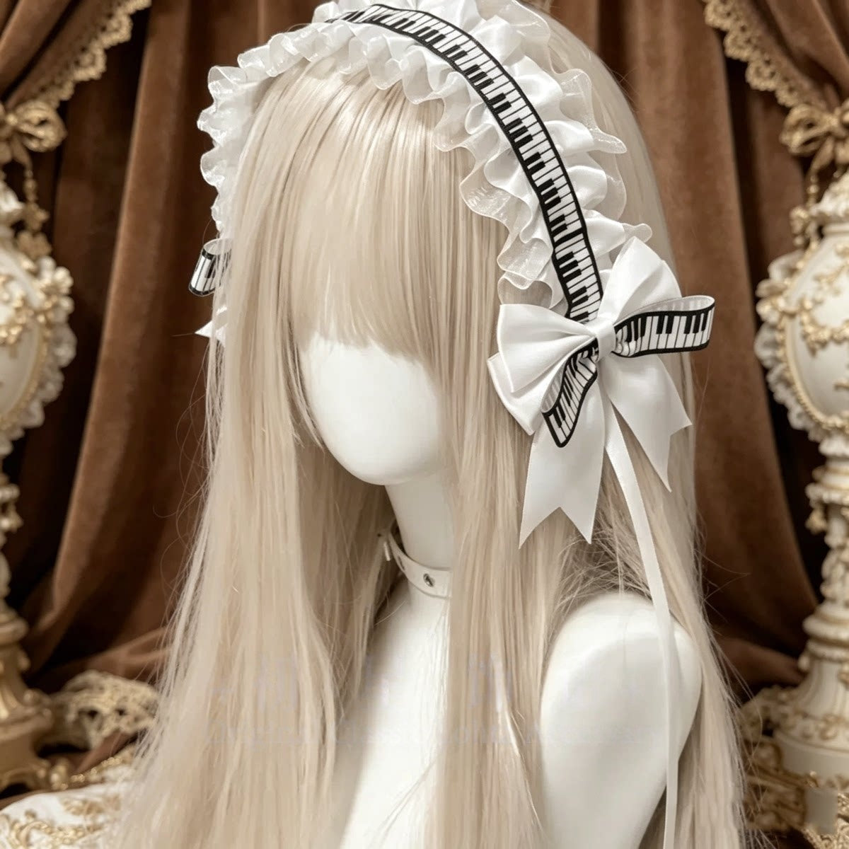 Piano Key Lace Bunny Ear Lolita Headband Mini Hat Hair Accessory Set - LolitaEra