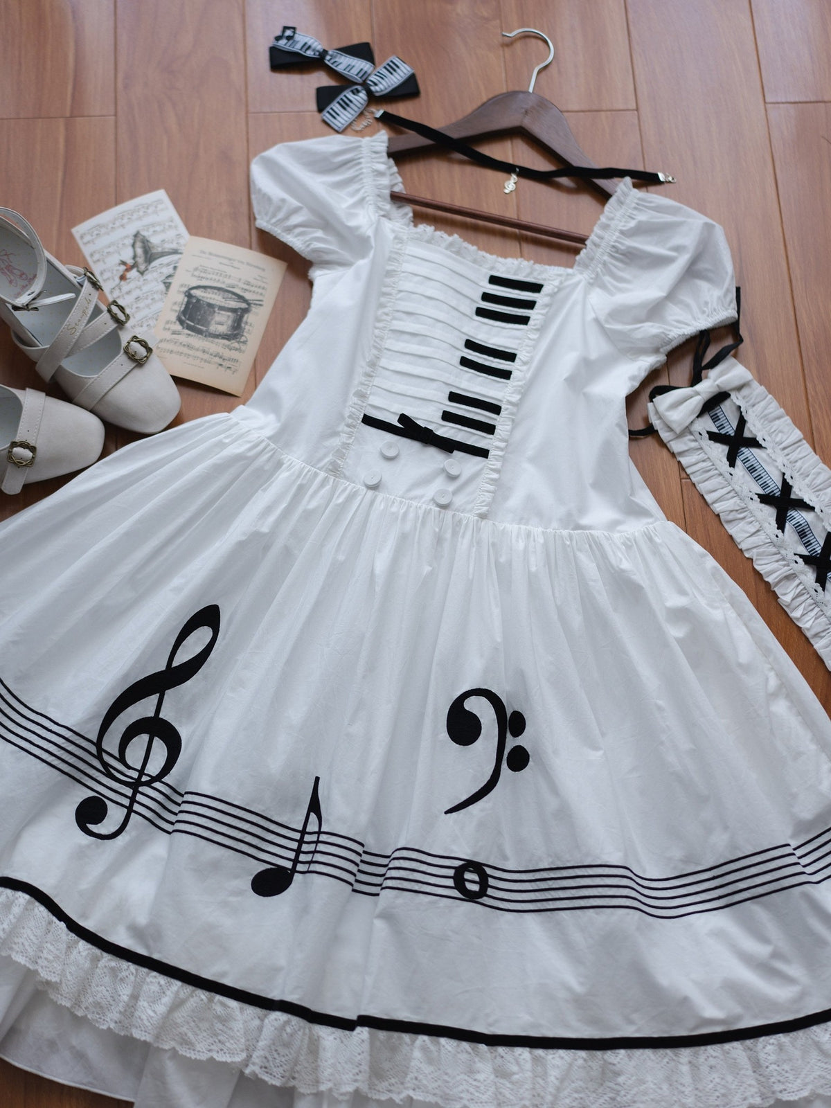 Piano Letter Vintage Music Note Lolita OP Dress - LolitaEra