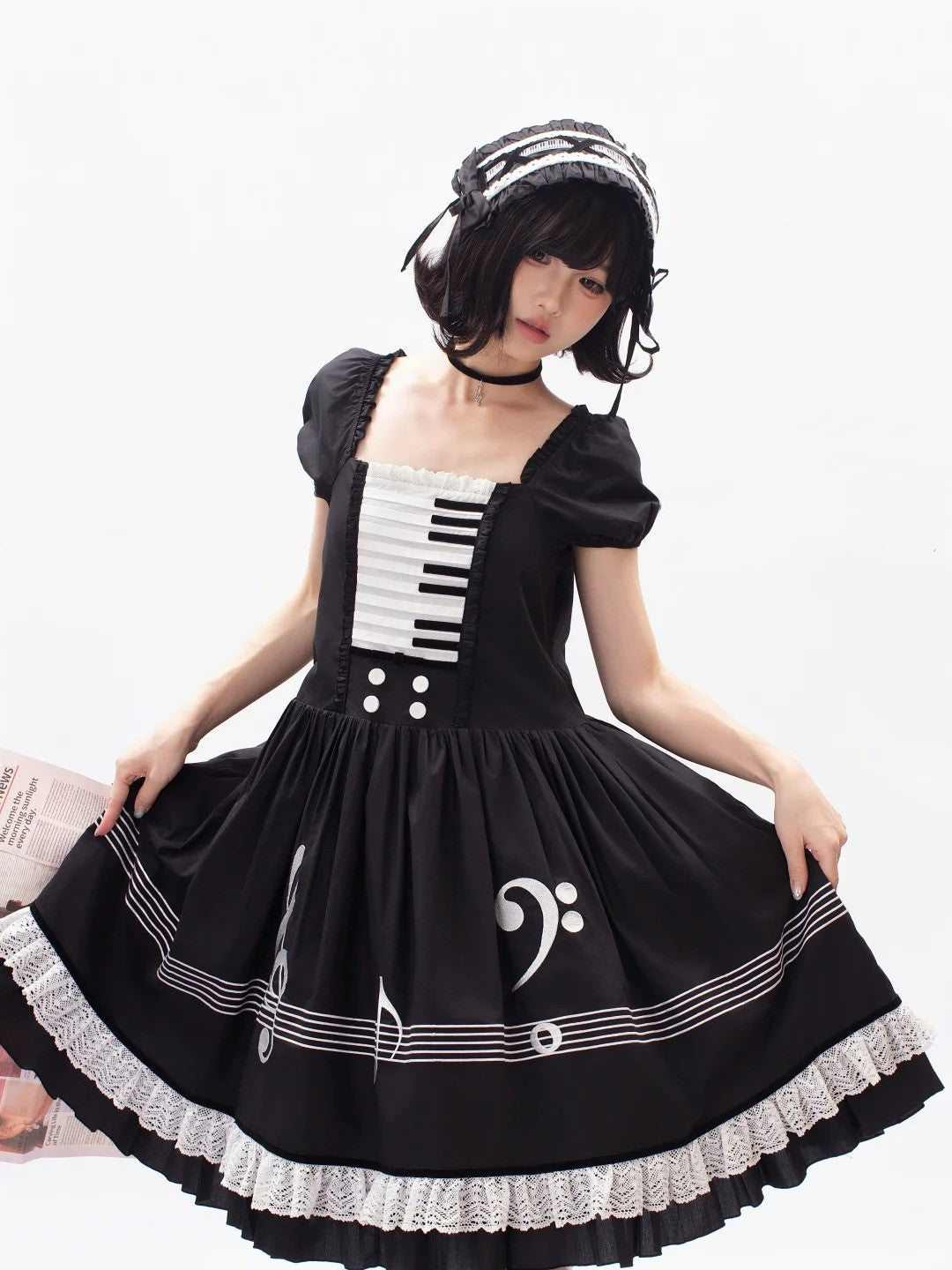 Piano Letter Vintage Music Note Lolita OP Dress - LolitaEra