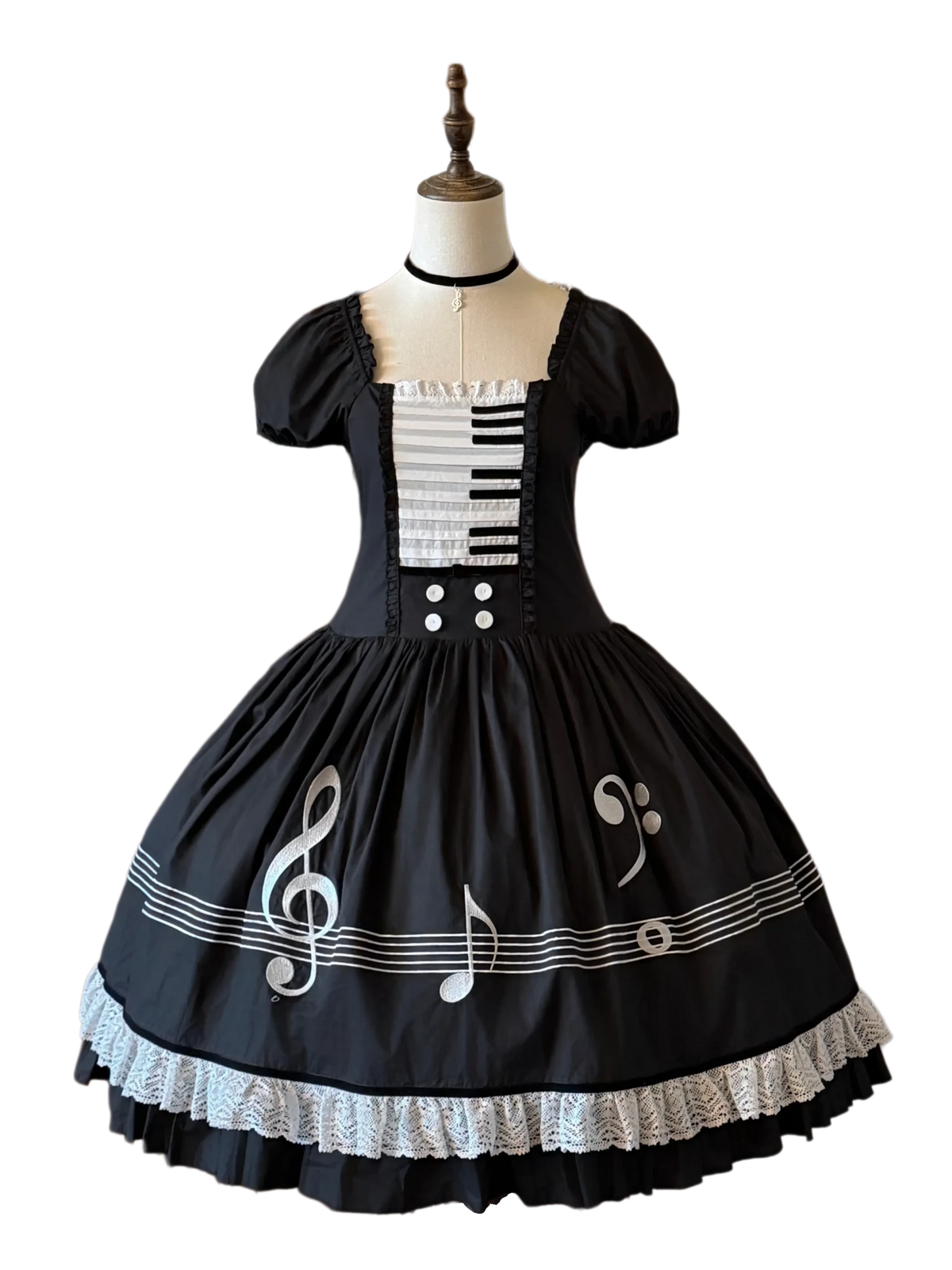 Piano Letter Vintage Music Note Lolita OP Dress - LolitaEra