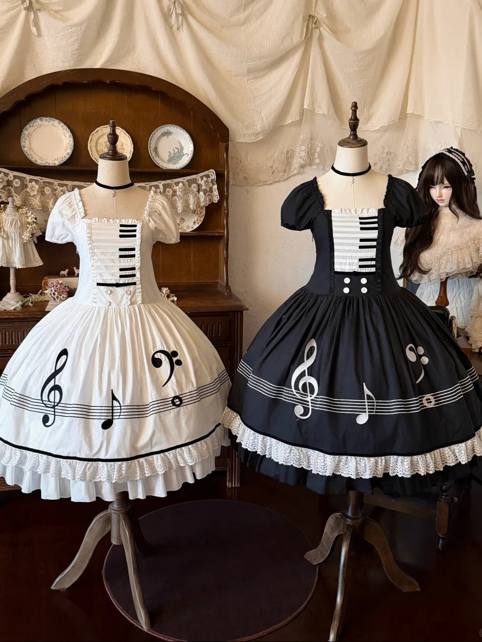 Piano Letter Vintage Music Note Lolita OP Dress - LolitaEra