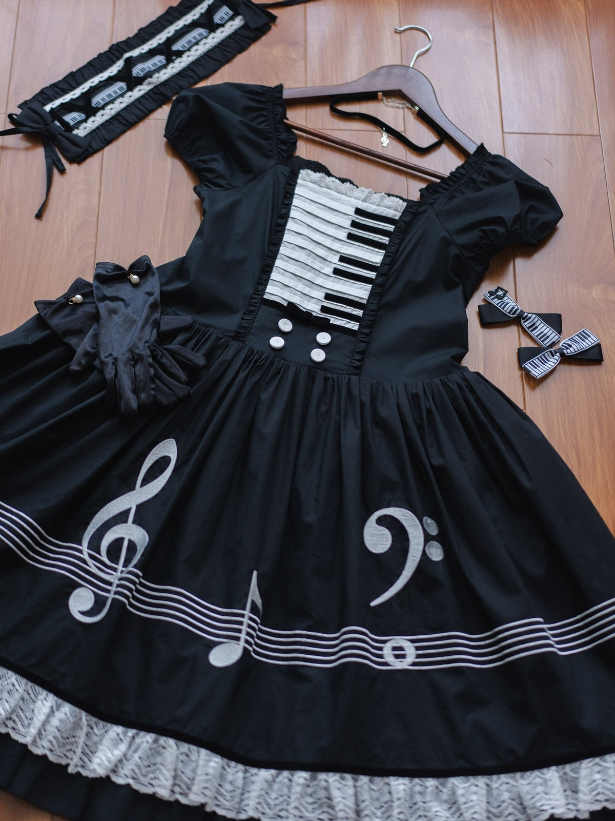 Piano Letter Vintage Music Note Lolita OP Dress - LolitaEra