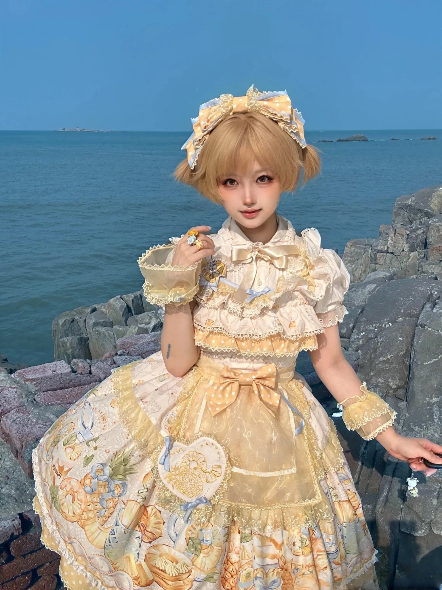 Pineapple Soda Sweet Yellow Pineapple Print Lolita JSK - LolitaEra