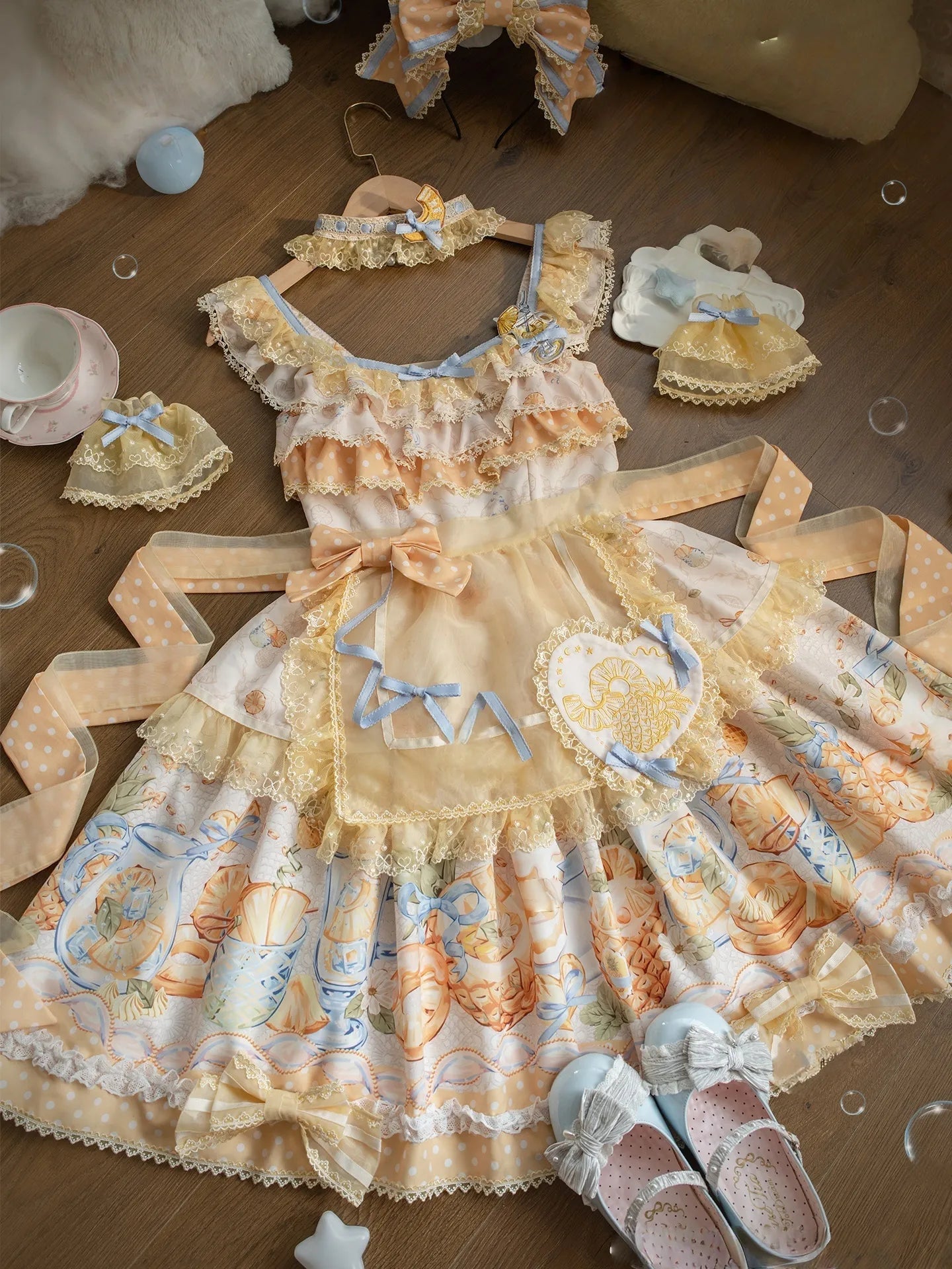 Pineapple Soda Sweet Yellow Pineapple Print Lolita JSK - LolitaEra