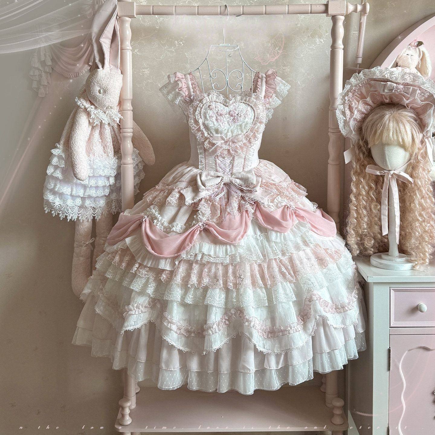 Pink Satin Bride Poem Pink Wedding Lolita JSK - LolitaEraPink SetSPink Satin Bride Poem Pink Wedding Lolita JSK