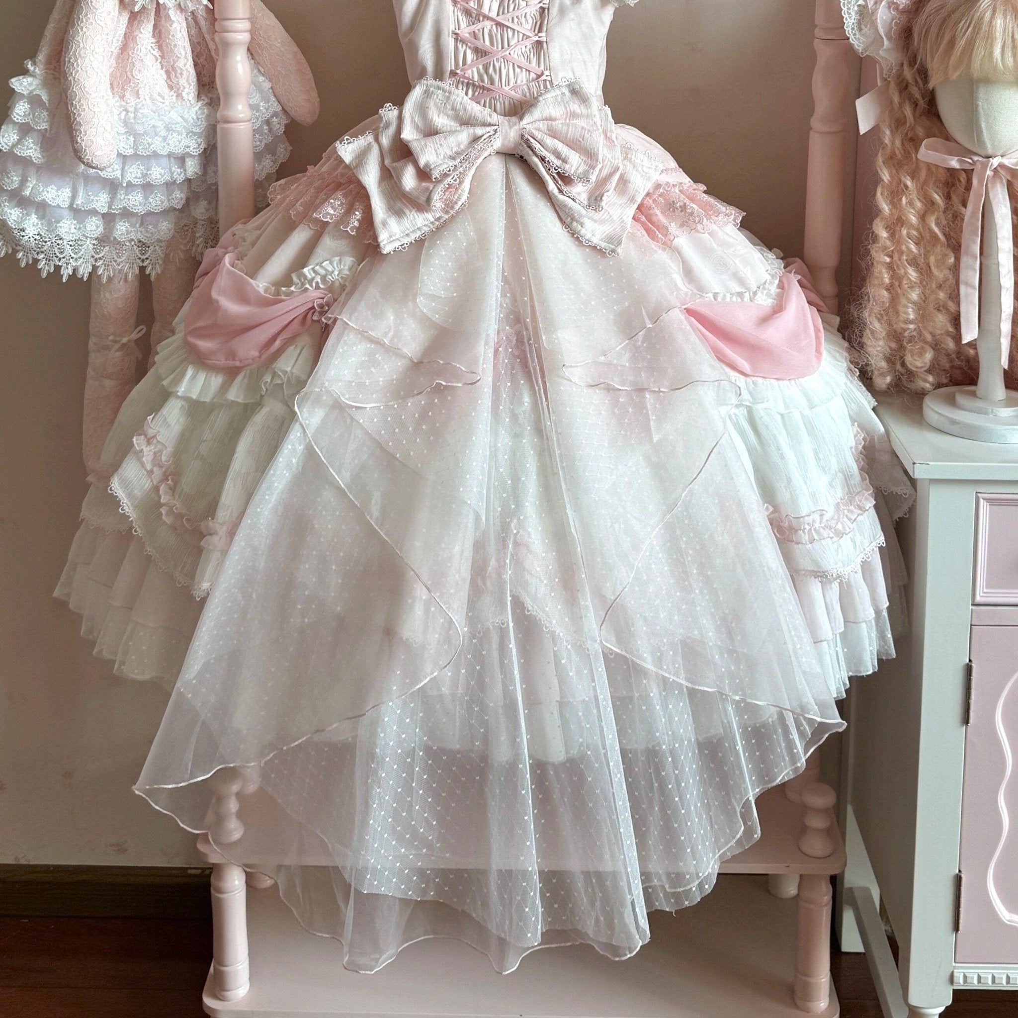 Pink Satin Bride Poem Pink Wedding Lolita JSK - LolitaEraPink SetSPink Satin Bride Poem Pink Wedding Lolita JSK