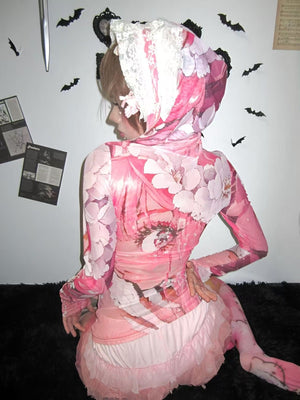 Pink Snow World Pink Lace Slim - Fit Long - Sleeve Top - LolitaEraPinkSPink Snow World Pink Lace Slim - Fit Long - Sleeve Top