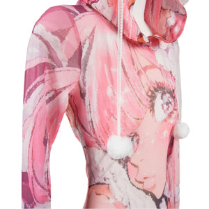 Pink Snow World Pink Lace Slim - Fit Long - Sleeve Top - LolitaEraPinkSPink Snow World Pink Lace Slim - Fit Long - Sleeve Top