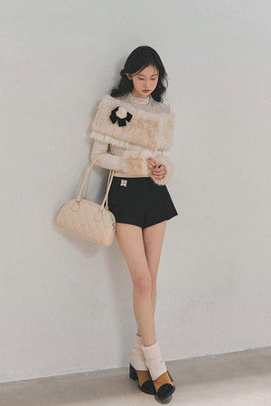 Plush Mesh Lace Winter Shawl Top LE1159 - LolitaEraWhiteSPlush Mesh Lace Winter Shawl Top LE1159