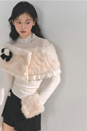 Plush Mesh Lace Winter Shawl Top LE1159 - LolitaEraWhiteSPlush Mesh Lace Winter Shawl Top LE1159