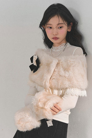 Plush Mesh Lace Winter Shawl Top LE1159 - LolitaEraWhiteSPlush Mesh Lace Winter Shawl Top LE1159