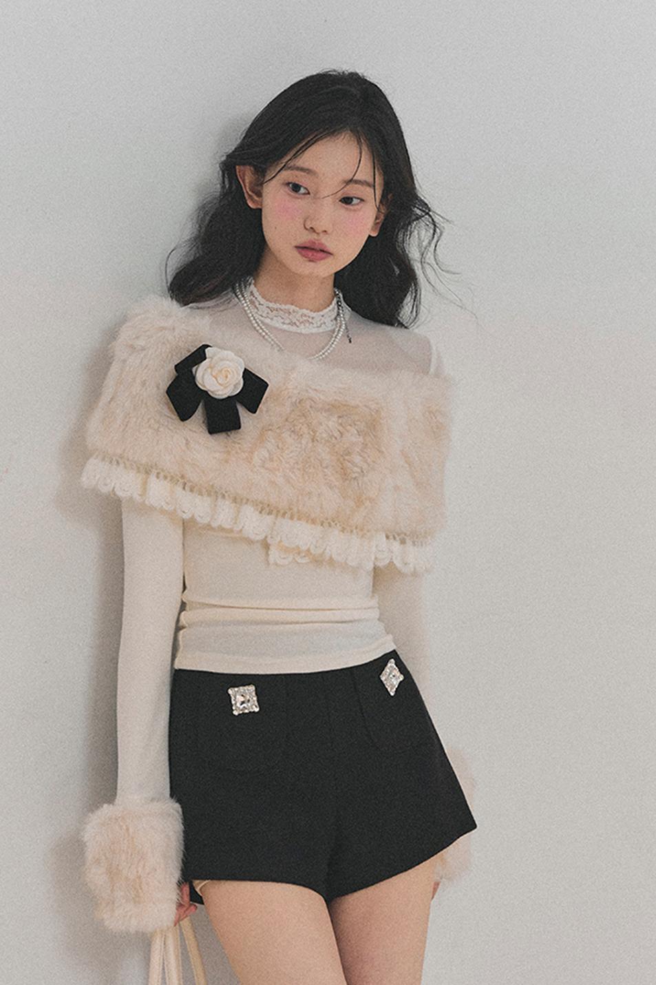 Plush Mesh Lace Winter Shawl Top LE1159 - LolitaEraWhiteSPlush Mesh Lace Winter Shawl Top LE1159