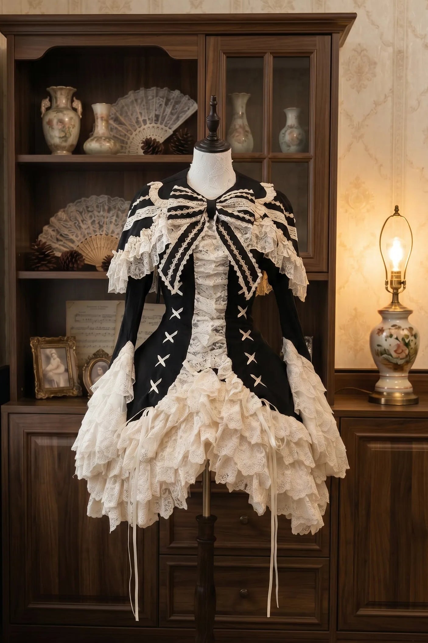 Dark Gothic Doll Silver Butterfly Amber Lolita Black OP Dress