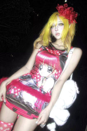 Polka - dot Alice Soft Subculture Tank Dress - LolitaEraRedOne sizePolka - dot Alice Soft Subculture Tank Dress