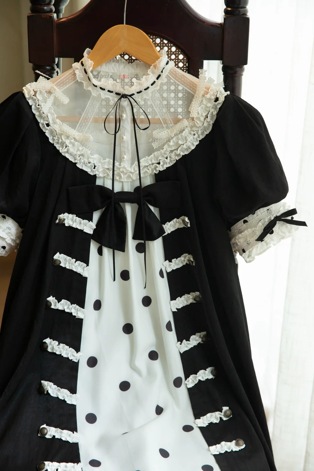 Polka Melody Lolita Vintage Long Short-Sleeve Dress - LolitaEra