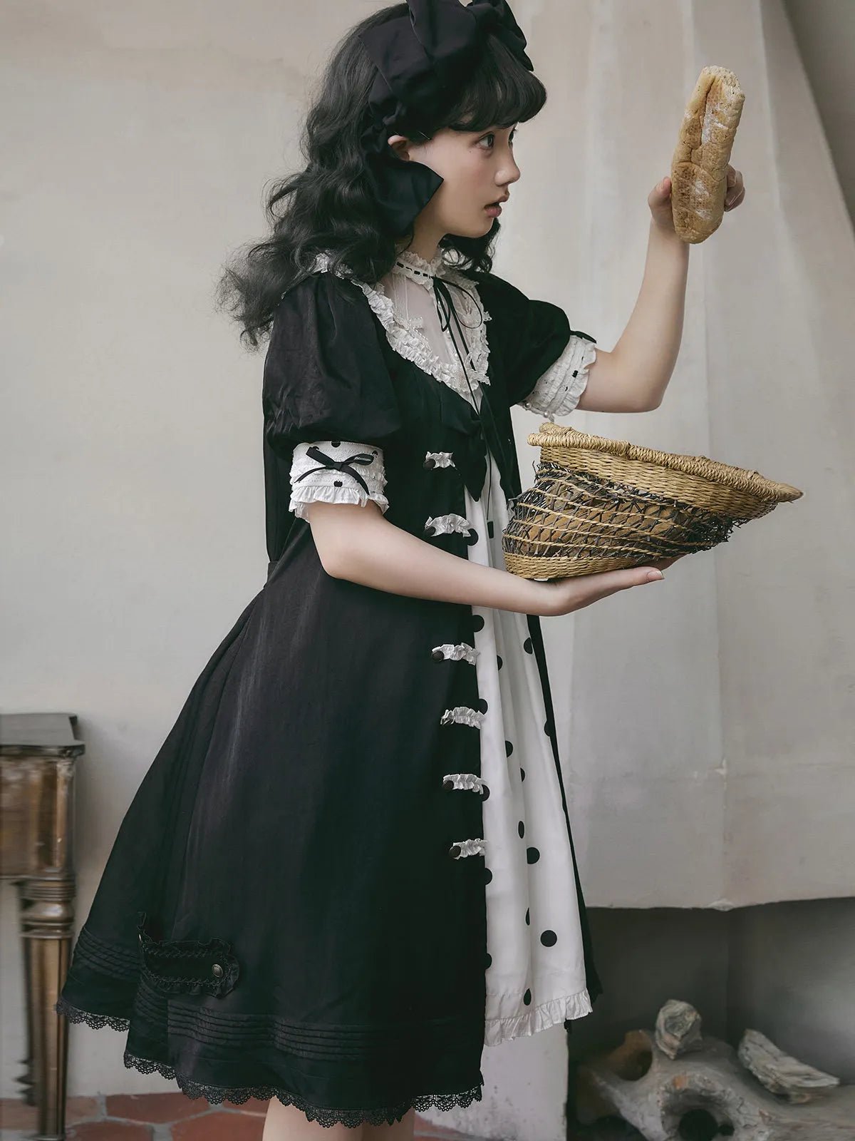 Polka Melody Lolita Vintage Long Short-Sleeve Dress - LolitaEra