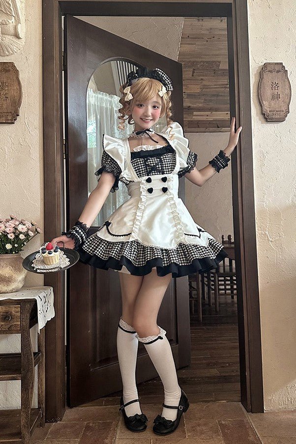 PomPom Bubble Cute Maid Style Lolita Dress - LolitaEraBlack OPSPomPom Bubble Cute Maid Style Lolita Dress