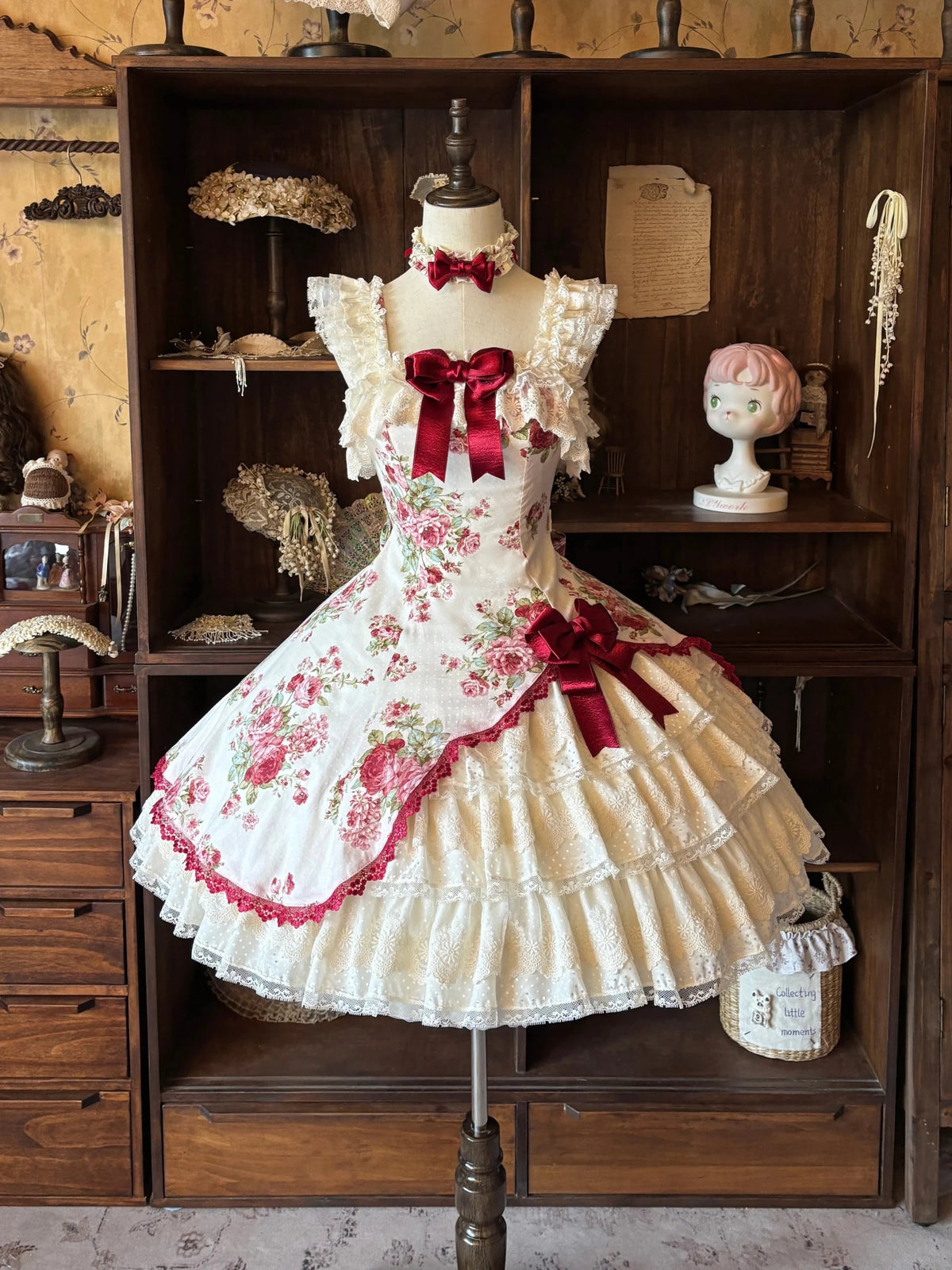 Porcelain Rose Lolita Floral Print Vintage JSK Dress - LolitaEra