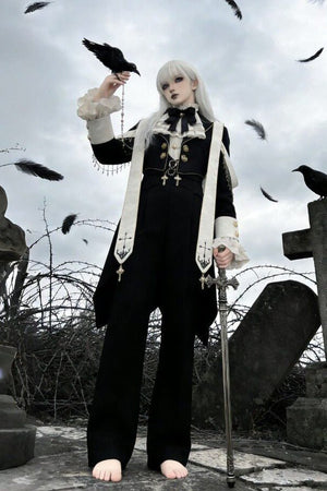 Prayer Prince Gothic Elegant Set - LolitaEraShirt + Coat + Pants(Set Special Offer)SBlackPrayer Prince Gothic Elegant Set