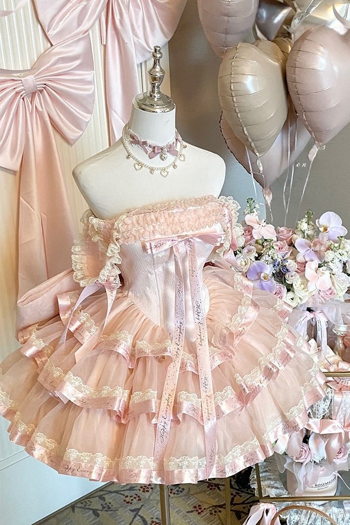 Princess Ribbon Formal Dress (Sweet Pink & Black) - LolitaEraPink DressSPrincess Ribbon Formal Dress (Sweet Pink & Black)