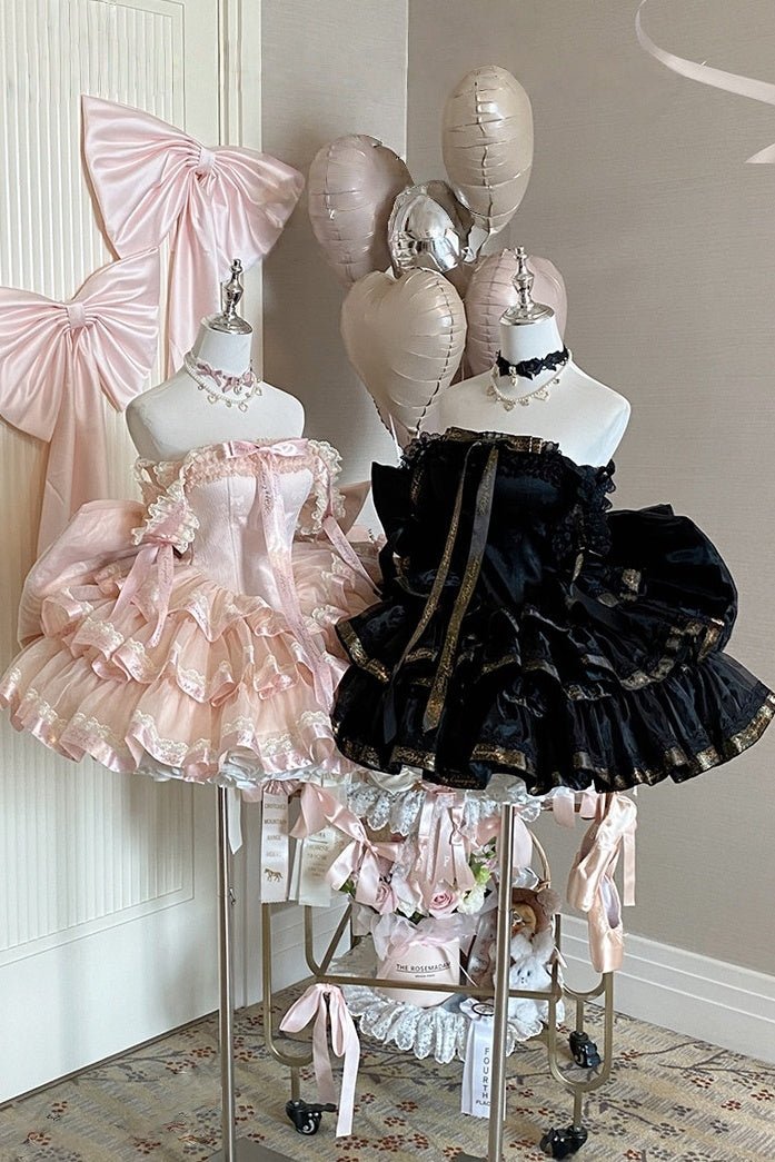 Princess Ribbon Formal Pink & Black Dress - LolitaEra