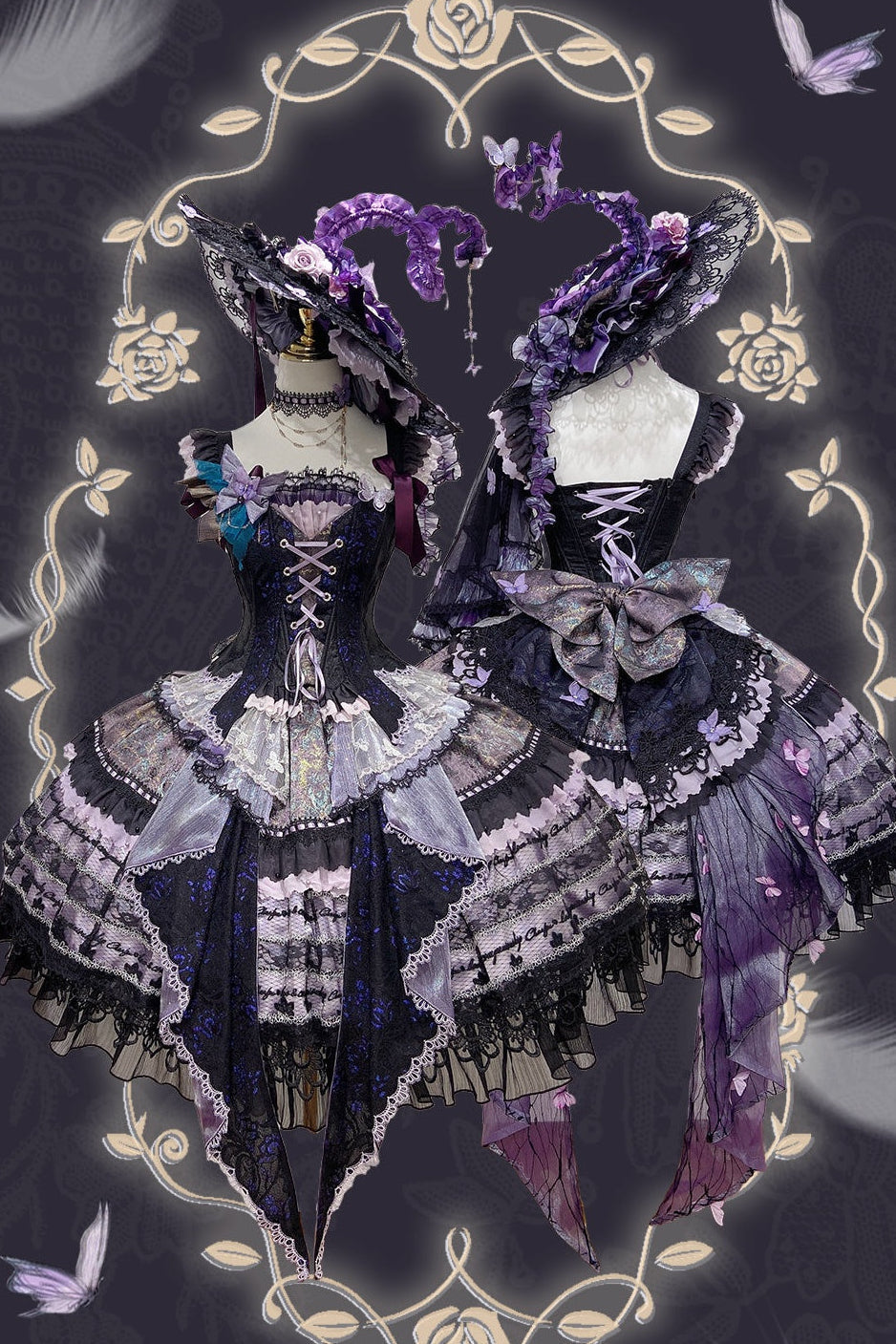 Purple Butterfly on Moonlight Night Gothic Lolita Corset Dress Set - LolitaEra