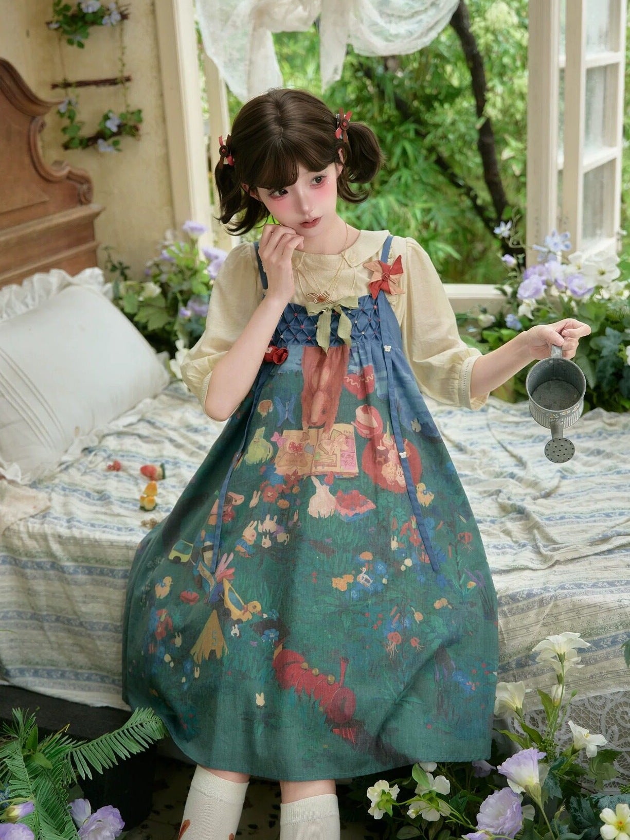 Picnic Lolita Print Vest Blouse, SK & JSK Daily Wear Outfit Set