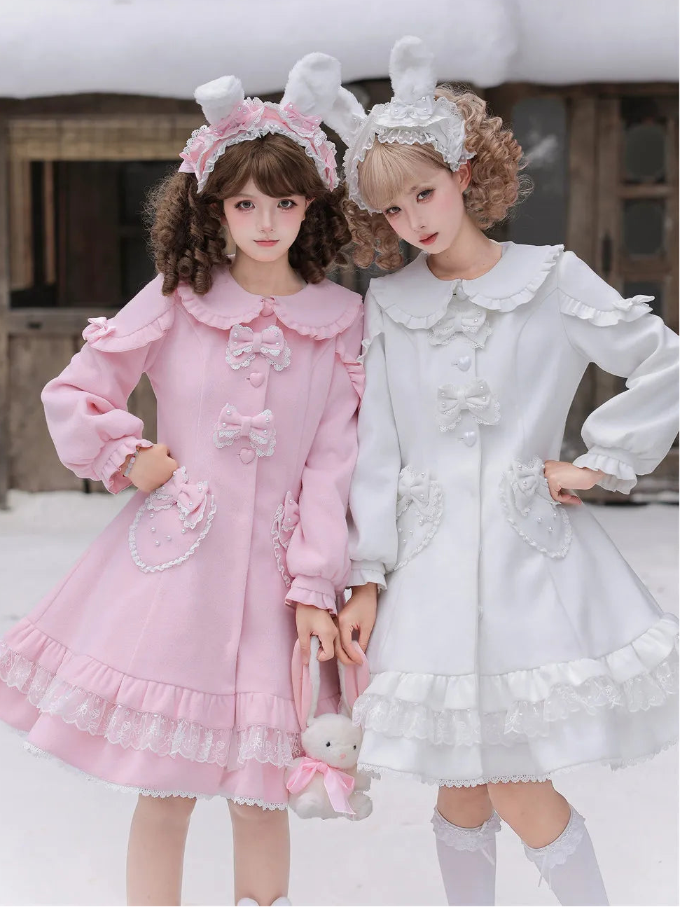 【Dear Dolls】Xiongzhishu Original Rabbit-Themed Lolita Cake-Style Waist-Cinching Back-Opening Woolen Coat