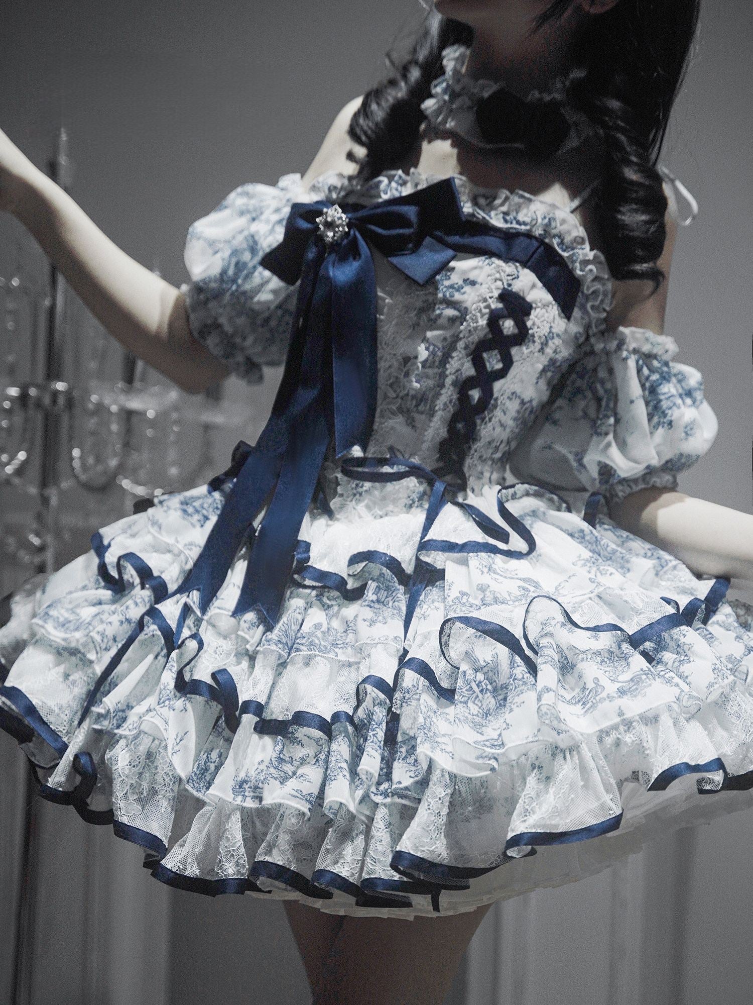 Rain Falling on Celadon Boned Corset Dress - LolitaEra120cmSRain Falling on Celadon Boned Corset Dress