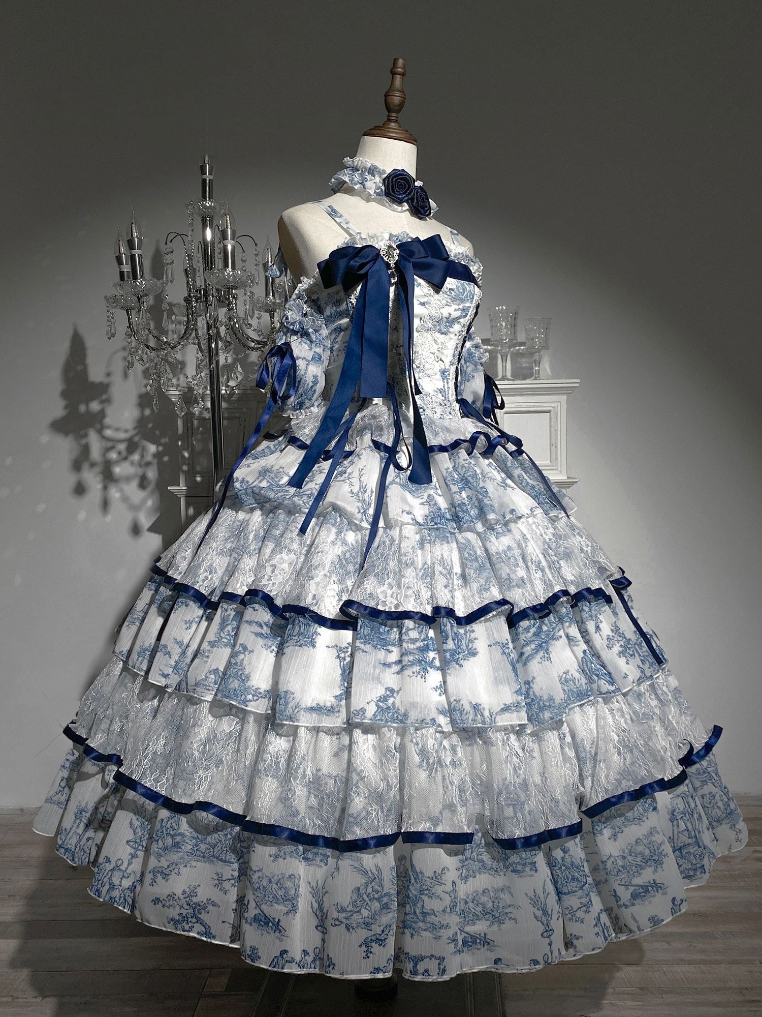 Rain Falling on Celadon Boned Corset Dress - LolitaEra120cmSRain Falling on Celadon Boned Corset Dress
