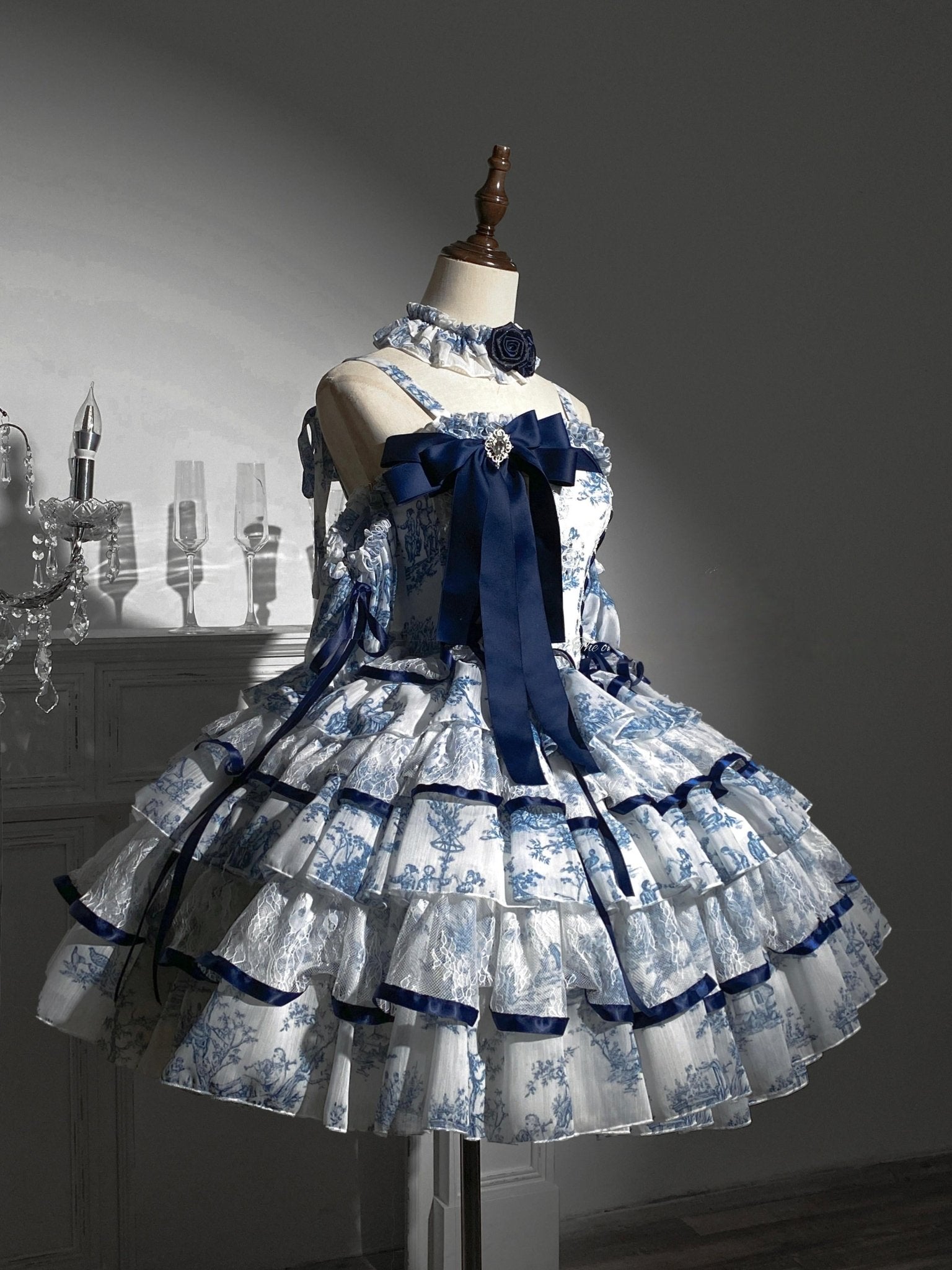 Rain Falling on Celadon Boned Corset Dress - LolitaEra120cmSRain Falling on Celadon Boned Corset Dress