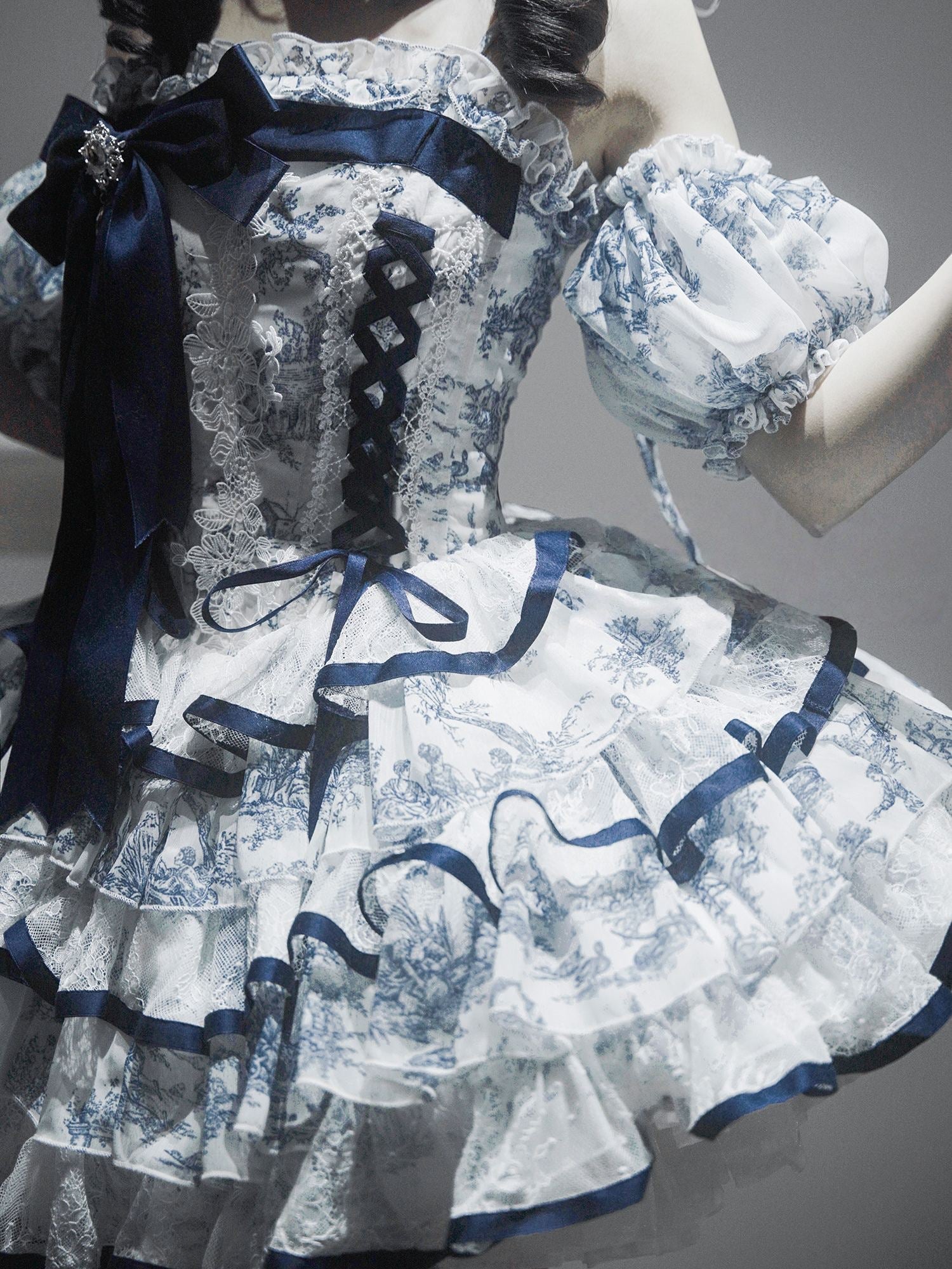Rain Falling on Celadon Boned Corset Dress - LolitaEra82cmSRain Falling on Celadon Boned Corset Dress