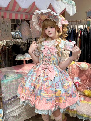 Rainbow Parfait Bunny Strawberry Cake Lolita JSK Dress - LolitaEraBNTSRainbow Parfait Bunny Strawberry Cake Lolita JSK Dress