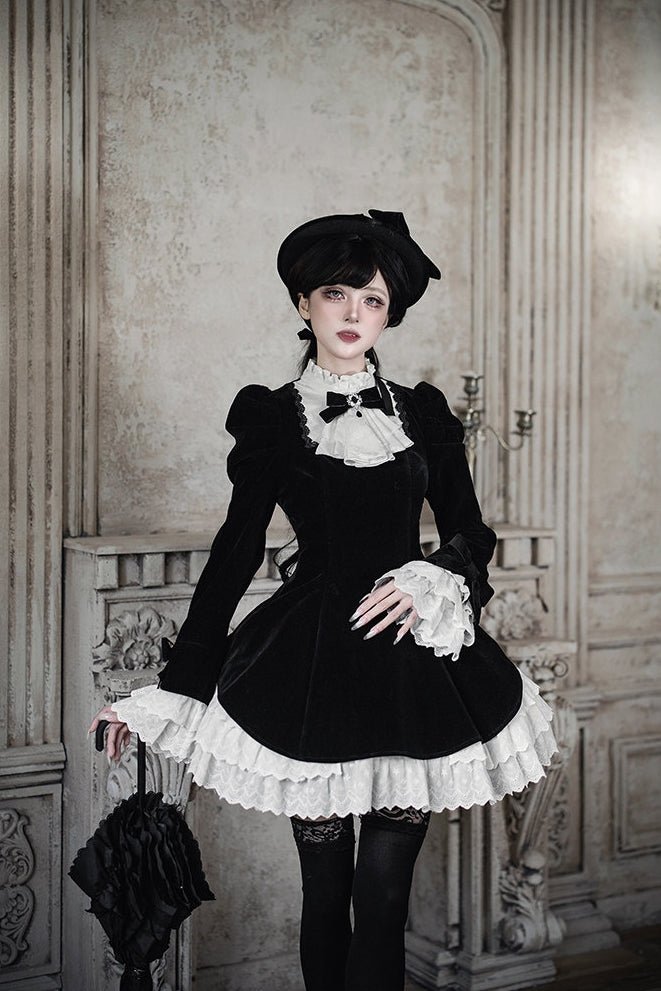 Return to Dusk Elegant Stand-Collar OP Lolita Dress - LolitaEra