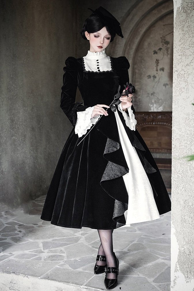 Return to Dusk Elegant Stand-Collar OP Lolita Dress - LolitaEra