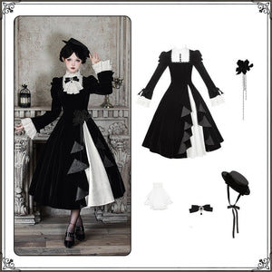 Return to Dusk Elegant Stand - Collar OP Lolita Dress LE1185 - LolitaEraFive - piece long OP setSReturn to Dusk Elegant Stand - Collar OP Lolita Dress LE1185