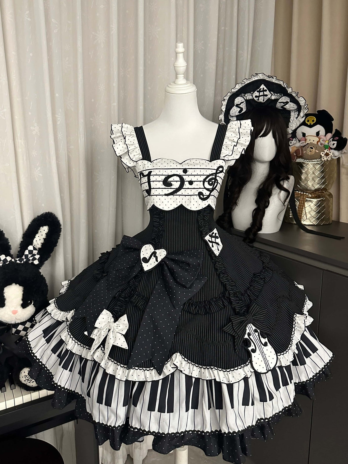 Rhythmic Notes Piano Key Gothic Classic Lolita JSK Full Set - LolitaEra