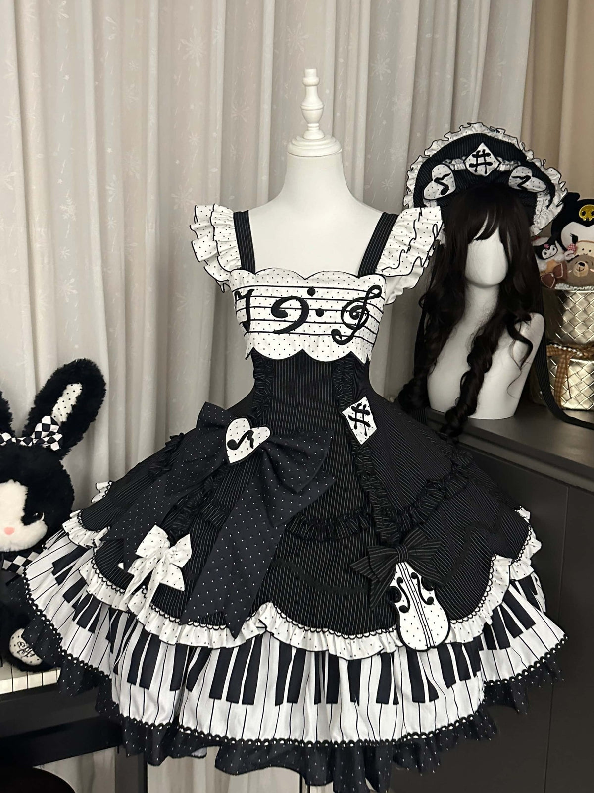 Rhythmic Notes Piano Key Gothic Classic Lolita JSK Full Set - LolitaEra