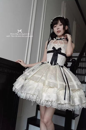 Rich Girl Style Lolita Dress - LolitaEraWhite JSK+Hair ClipsSRich Girl Style Lolita Dress