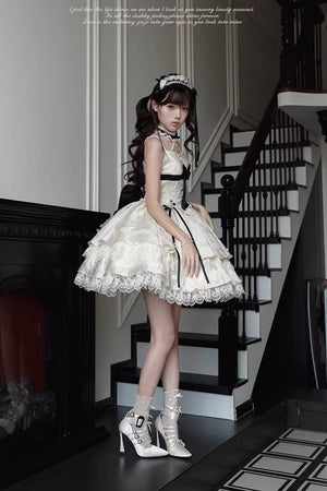 Rich Girl Style Lolita Dress - LolitaEraWhite JSK+Hair ClipsSRich Girl Style Lolita Dress