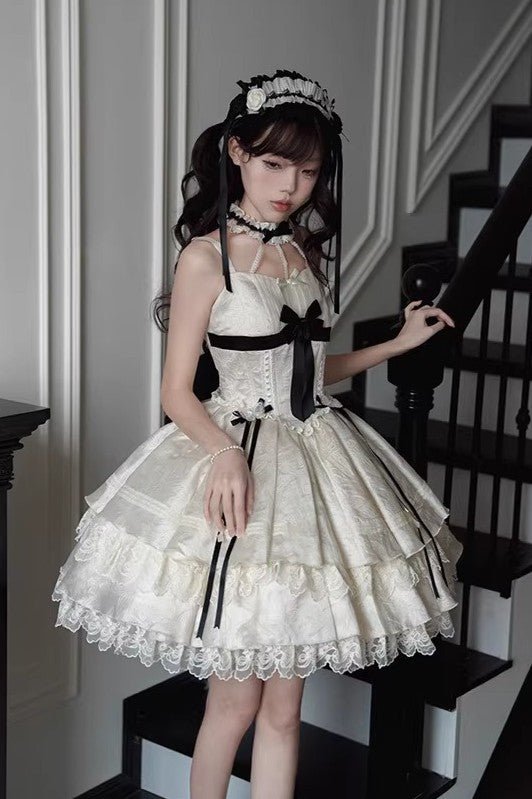 Rich Girl Style Lolita Dress - LolitaEraWhite JSK+Hair ClipsSRich Girl Style Lolita Dress